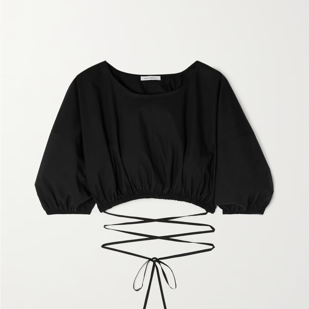 Ninety Percent Quinn cropped tie-detailed organic cotton-poplin top